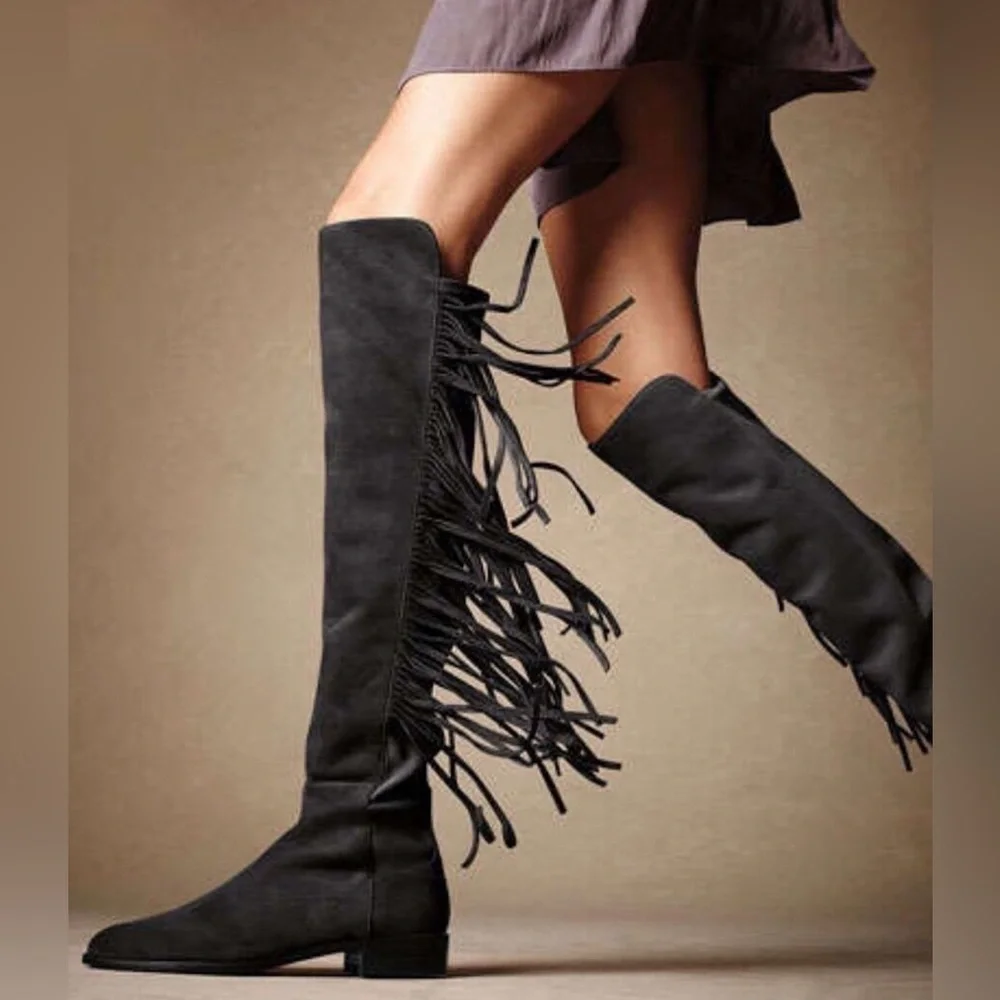 NWOB Stuart Weitzman Mane Suede Fringe Over The Knee Boots